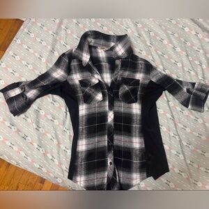 Ci Sono Black and White Plaid women Button Down Shirt